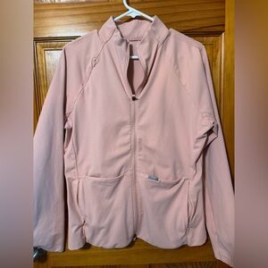 Figs pink salt on shift contour knit jacket. EUC XXL